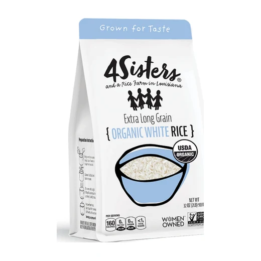 4Sisters Extra Long Grain Organic White Rice in a 32 ounce bag.